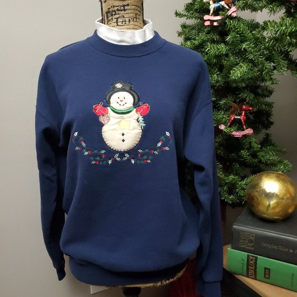 Vintage ENDLESS DESIGNS Mock Turtle Neck Christmas Snowman Crewneck Sweatshirt